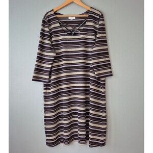 THML Gray Blue Multicolor Striped Caged Scoop Neck Light Sweater Dress Womens 2X